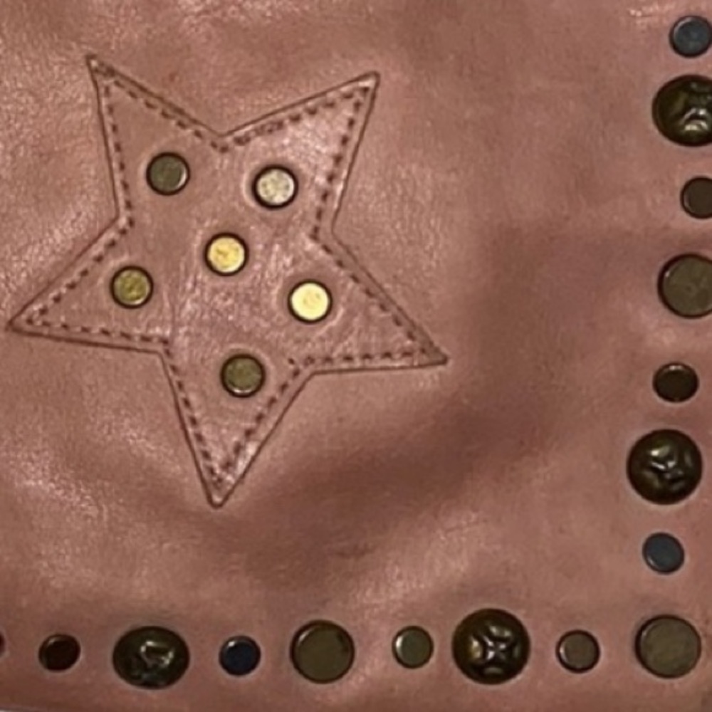 Italian Leather Studded Star Crossbody Bag Boho Festival Pink Mauve Small Purse - Picture 8 of 8